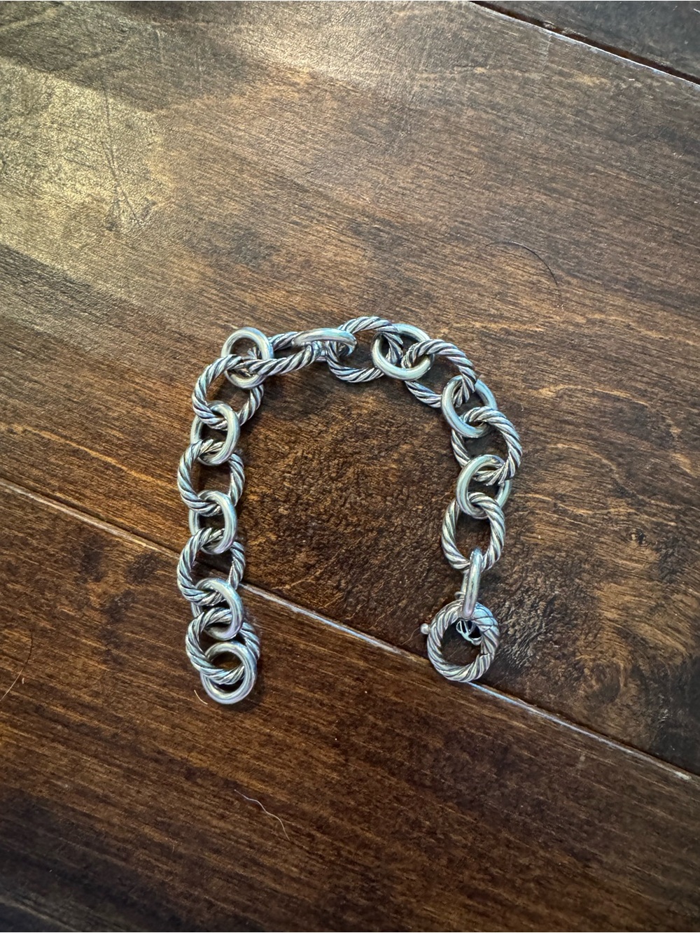 David Yurman Silver Twisted Cable Link Bracelet with Toggle Clasp
